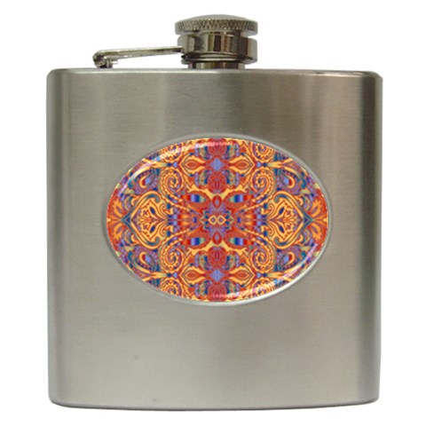 Oriental Watercolor Ornaments Kaleidoscope Mosaic Hip Flask (6 oz) from ArtsNow.com Front