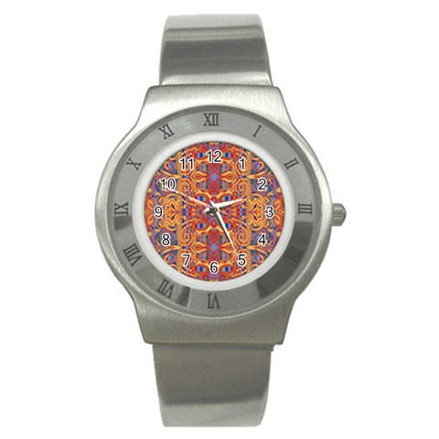 Oriental Watercolor Ornaments Kaleidoscope Mosaic Stainless Steel Watch from ArtsNow.com Front
