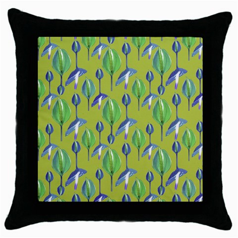Tropical Floral Pattern Throw Pillow Case (Black) from ArtsNow.com Front