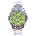 Tropical Floral Pattern Stainless Steel Analogue Watch