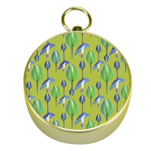 Tropical Floral Pattern Gold Compasses from ArtsNow.com Front