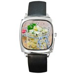 Potato salad in a jar on wooden Square Metal Watch