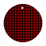Lumberjack Plaid Fabric Pattern Red Black Ornament (Round) 
