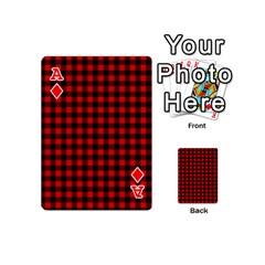 Ace Lumberjack Plaid Fabric Pattern Red Black Playing Cards 54 (Mini)  from ArtsNow.com Front - DiamondA