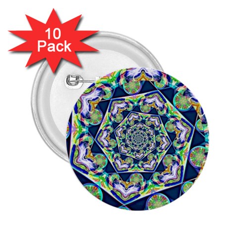 Power Spiral Polygon Blue Green White 2.25  Buttons (10 pack)  from ArtsNow.com Front