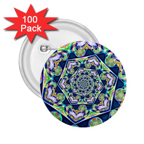 Power Spiral Polygon Blue Green White 2.25  Buttons (100 pack)  from ArtsNow.com Front