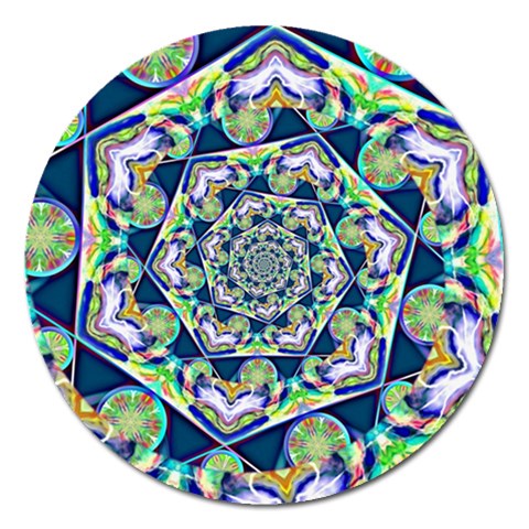 Power Spiral Polygon Blue Green White Magnet 5  (Round) from ArtsNow.com Front