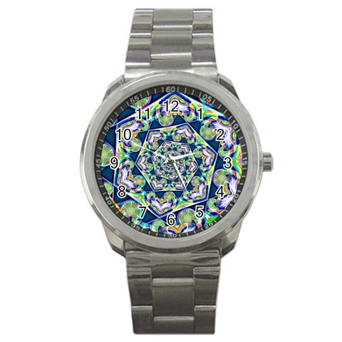 Power Spiral Polygon Blue Green White Sport Metal Watch from ArtsNow.com Front