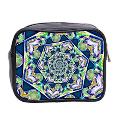 Power Spiral Polygon Blue Green White Mini Toiletries Bag 2 Back