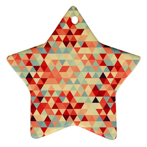 Modern Hipster Triangle Pattern Red Blue Beige Ornament (Star)  from ArtsNow.com Front