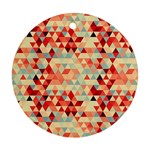 Modern Hipster Triangle Pattern Red Blue Beige Round Ornament (Two Sides) 