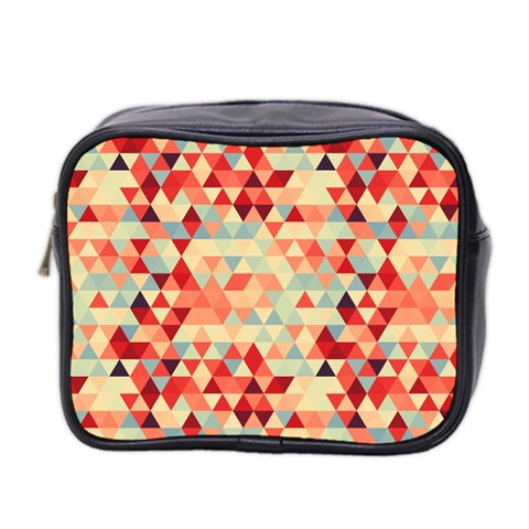 Modern Hipster Triangle Pattern Red Blue Beige Mini Toiletries Bag 2 Front
