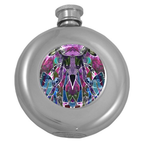 Sly Dog Modern Grunge Style Blue Pink Violet Round Hip Flask (5 oz) from ArtsNow.com Front