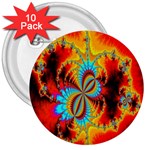 Crazy Mandelbrot Fractal Red Yellow Turquoise 3  Buttons (10 pack) 