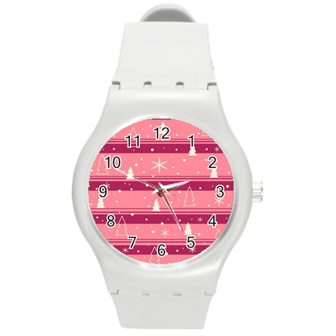 Pink Xmas Round Plastic Sport Watch (M) from ArtsNow.com Front