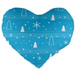 Blue Xmas Large 19  Premium Flano Heart Shape Cushions