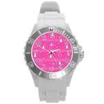 Magenta Xmas Round Plastic Sport Watch (L)