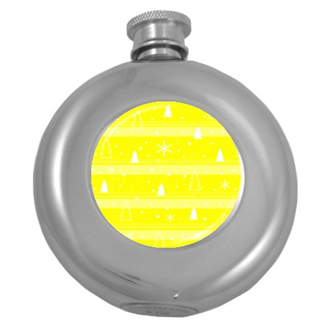 Yellow Xmas Round Hip Flask (5 oz) from ArtsNow.com Front