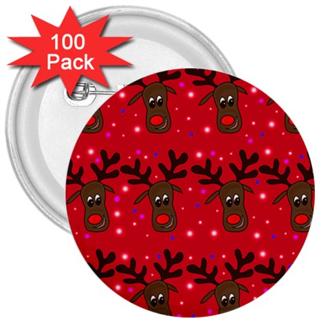 Reindeer Xmas pattern 3  Buttons (100 pack)  from ArtsNow.com Front