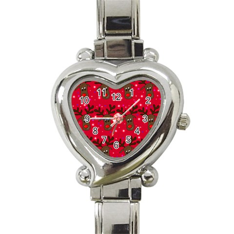 Reindeer Xmas pattern Heart Italian Charm Watch from ArtsNow.com Front