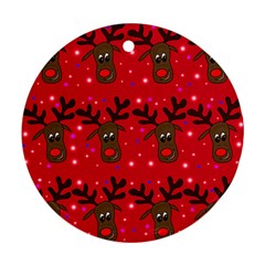 Reindeer Xmas pattern Round Ornament (Two Sides)  from ArtsNow.com Front