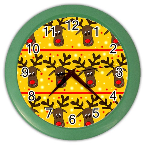 Christmas reindeer pattern Color Wall Clocks from ArtsNow.com Front