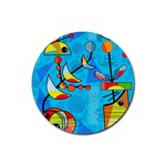 Happy day - blue Rubber Round Coaster (4 pack) 