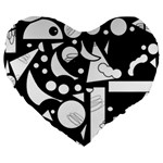 Happy day - black and white Large 19  Premium Flano Heart Shape Cushions