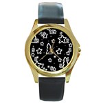 Black and white Xmas Round Gold Metal Watch