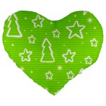 Green Christmas Large 19  Premium Flano Heart Shape Cushions