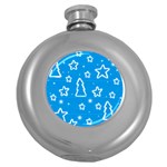 Blue decorative Xmas design Round Hip Flask (5 oz)