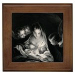 Nativity Scene Birth Of Jesus With Virgin Mary And Angels Black And White Litograph Framed Tiles