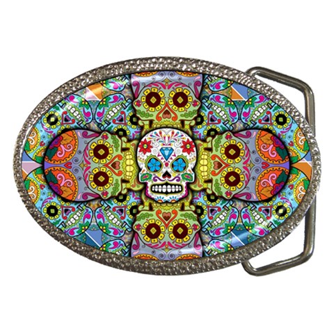 Sugar Skulls   Patterned Belt Buckle from ArtsNow.com Front