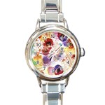 Watercolor Spring Flowers Background Round Italian Charm Watch