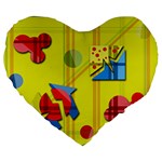 Playful day - yellow  Large 19  Premium Heart Shape Cushions