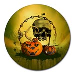 Halloween, Funny Pumpkins And Skull With Spider Round Mousepads