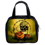 Halloween, Funny Pumpkins And Skull With Spider Classic Handbags (2 Sides)