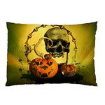 Halloween, Funny Pumpkins And Skull With Spider Pillow Case