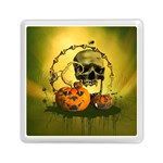 Halloween, Funny Pumpkins And Skull With Spider Memory Card Reader (Square) 