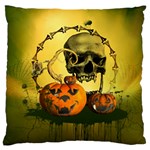 Halloween, Funny Pumpkins And Skull With Spider Large Cushion Case (One Side)