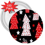 Red playful Xmas 3  Buttons (100 pack) 