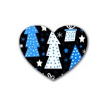 Blue playful Xmas Rubber Coaster (Heart) 