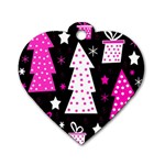 Pink playful Xmas Dog Tag Heart (One Side)