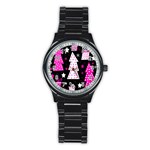 Pink playful Xmas Stainless Steel Round Watch