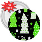 Green Playful Xmas 3  Buttons (100 pack) 