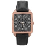 Black and White Tribal Pattern Rose Gold Leather Watch 