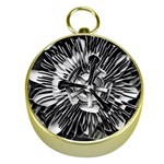 Black And White Passion Flower Passiflora  Gold Compasses