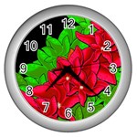 Xmas red flowers Wall Clocks (Silver) 