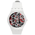 Red abstract flowers Round Plastic Sport Watch (M)