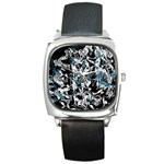 Blue abstract flowers Square Metal Watch